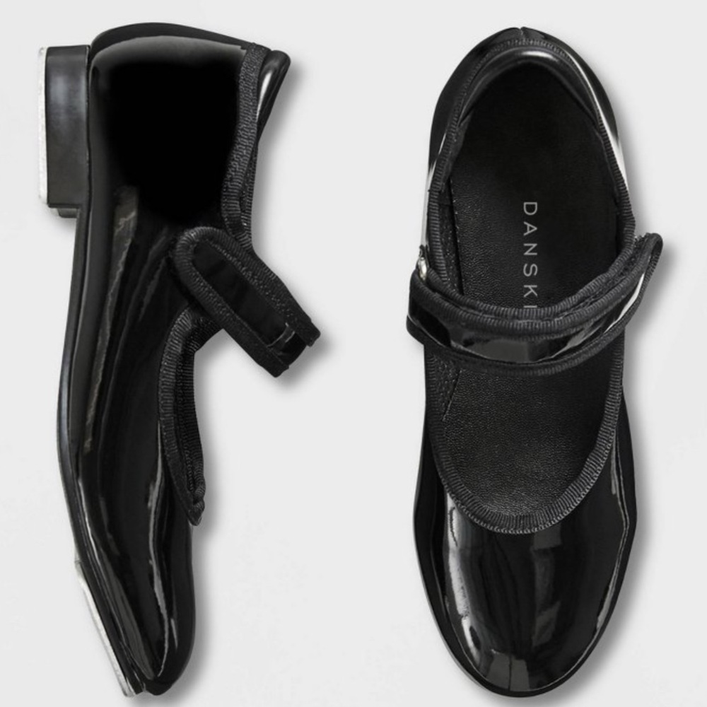 Danskin Glossy Black Dance Tap Shoes Sz 1